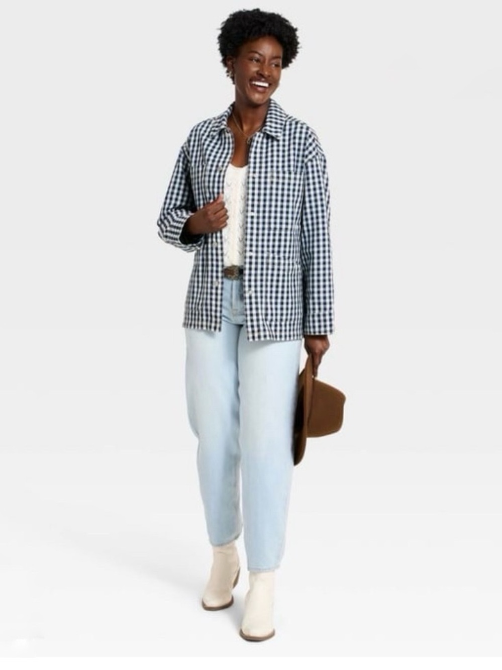 Universal Thread Blue Gingham Western Denim Chore Coat - XS